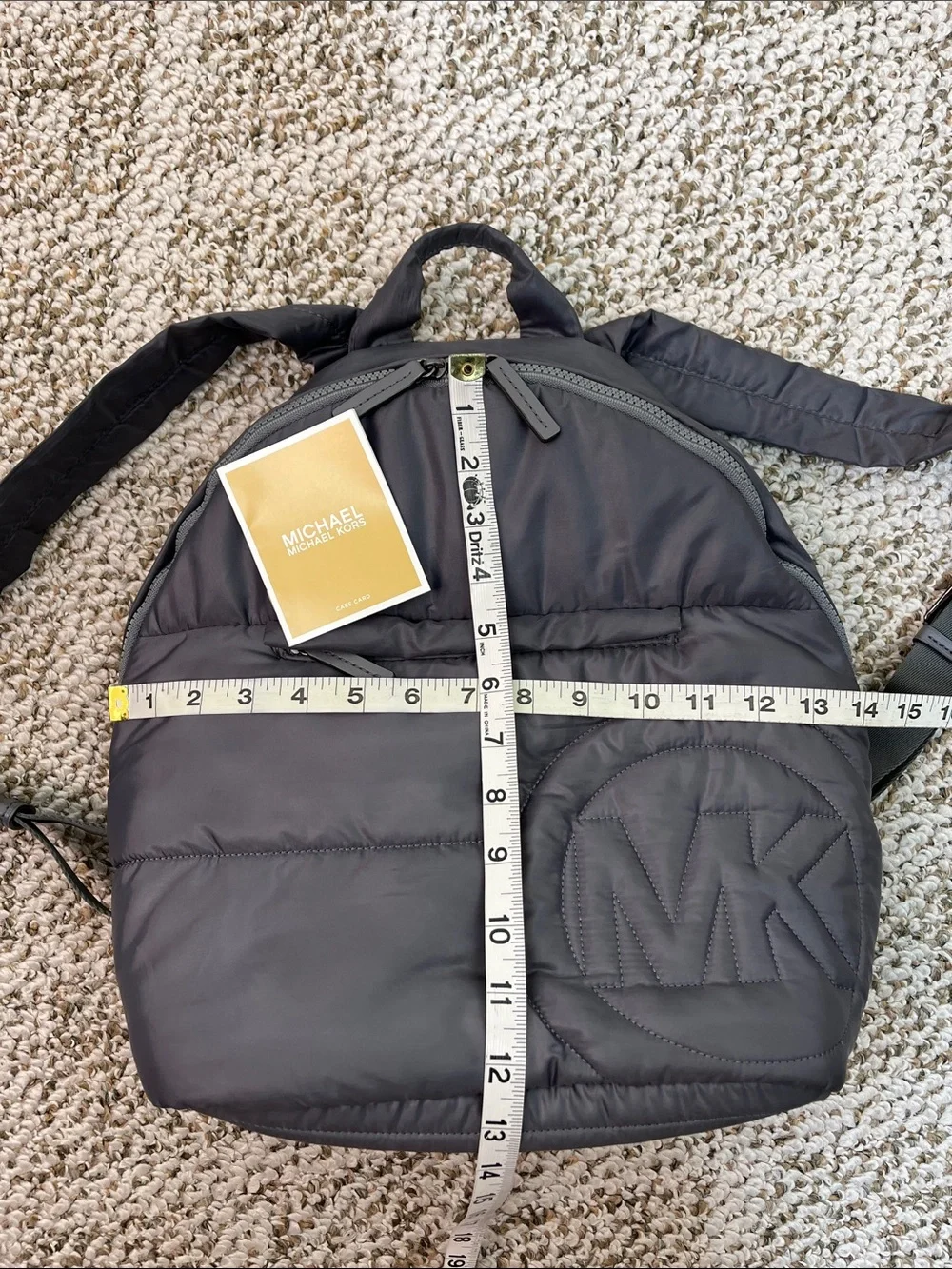 MICHAEL KORS RAE MEDIUM QUILTED NYLON BACKPACK MK LOGO DARK GRAY